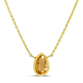 14K Gold Pear Citrine Birthstone Necklace