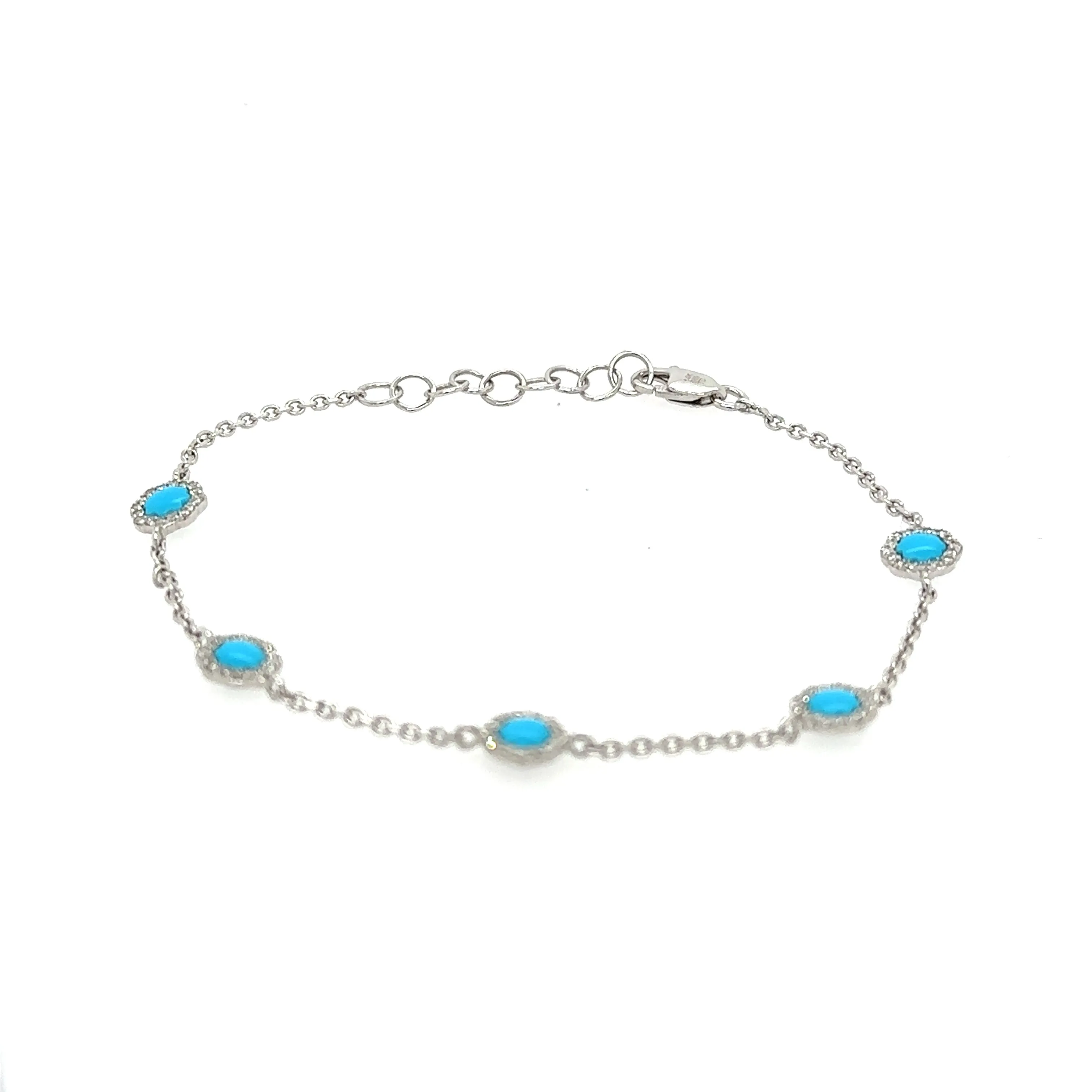 14K White Gold Turquoise And Diamond Dainty Bracelet