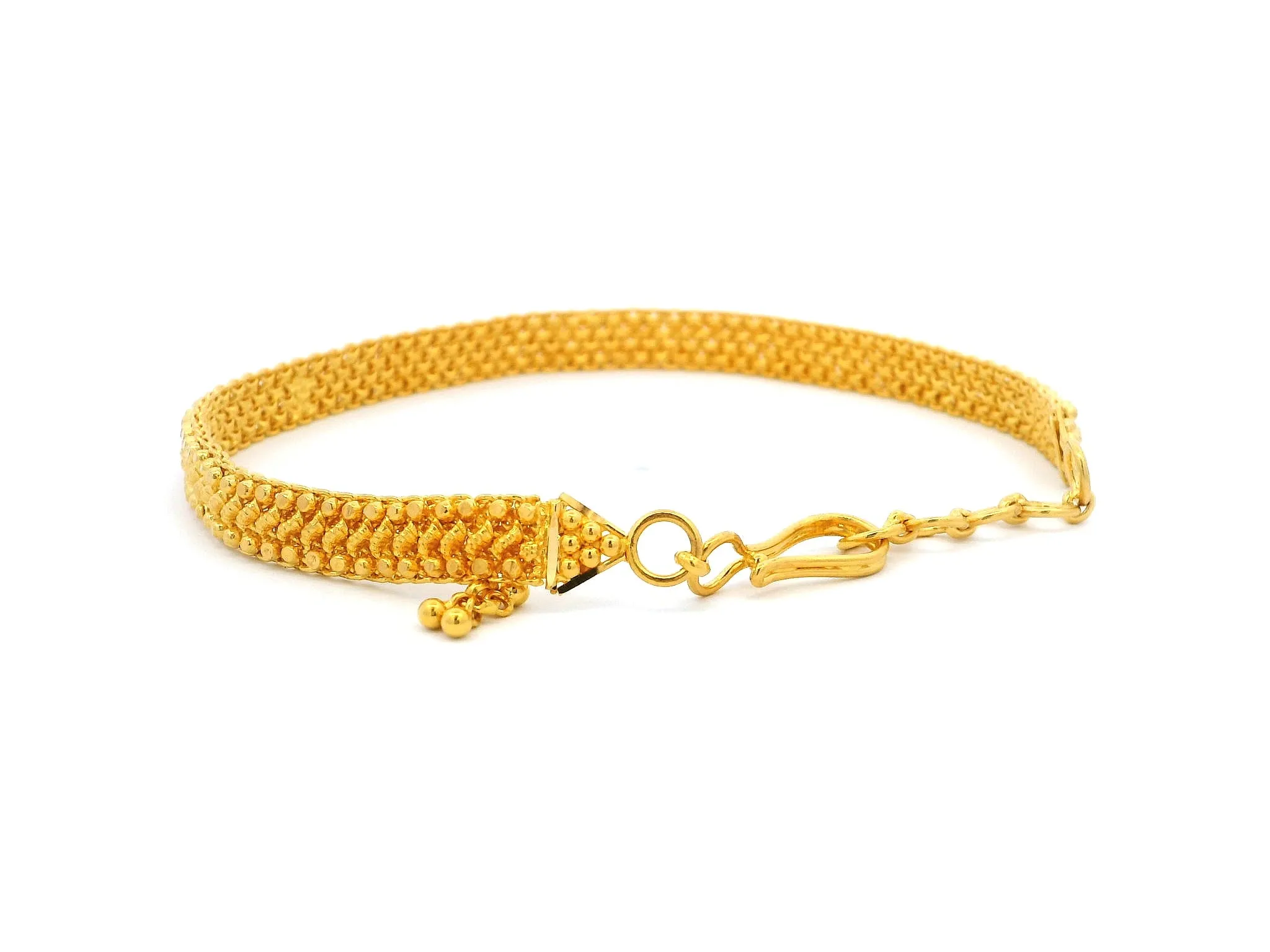 22ct Yellow Gold Flat Bracelet with Filigree Work Design & Charm – Stylish & Elegant Jewellery