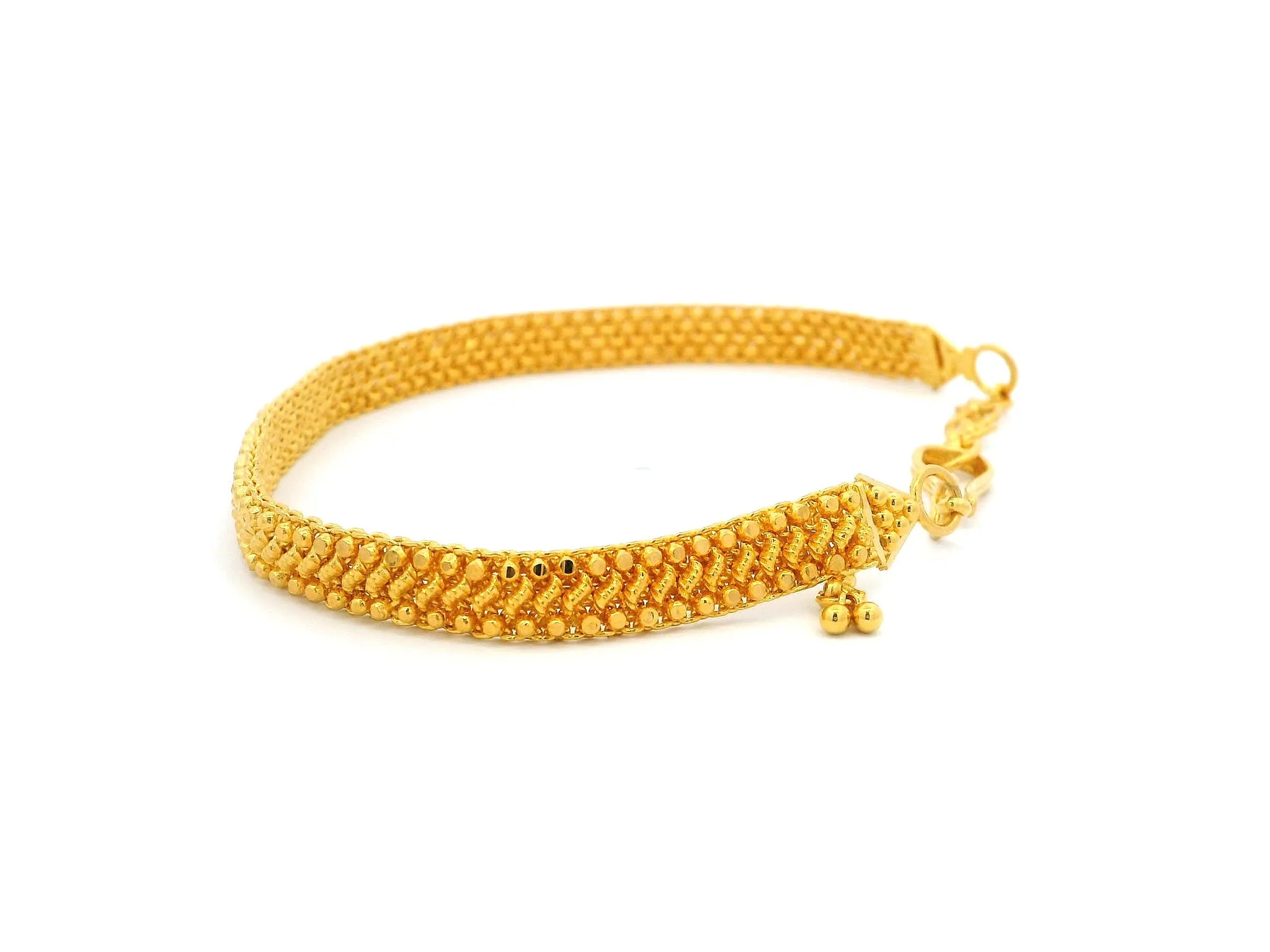 22ct Yellow Gold Flat Bracelet with Filigree Work Design & Charm – Stylish & Elegant Jewellery