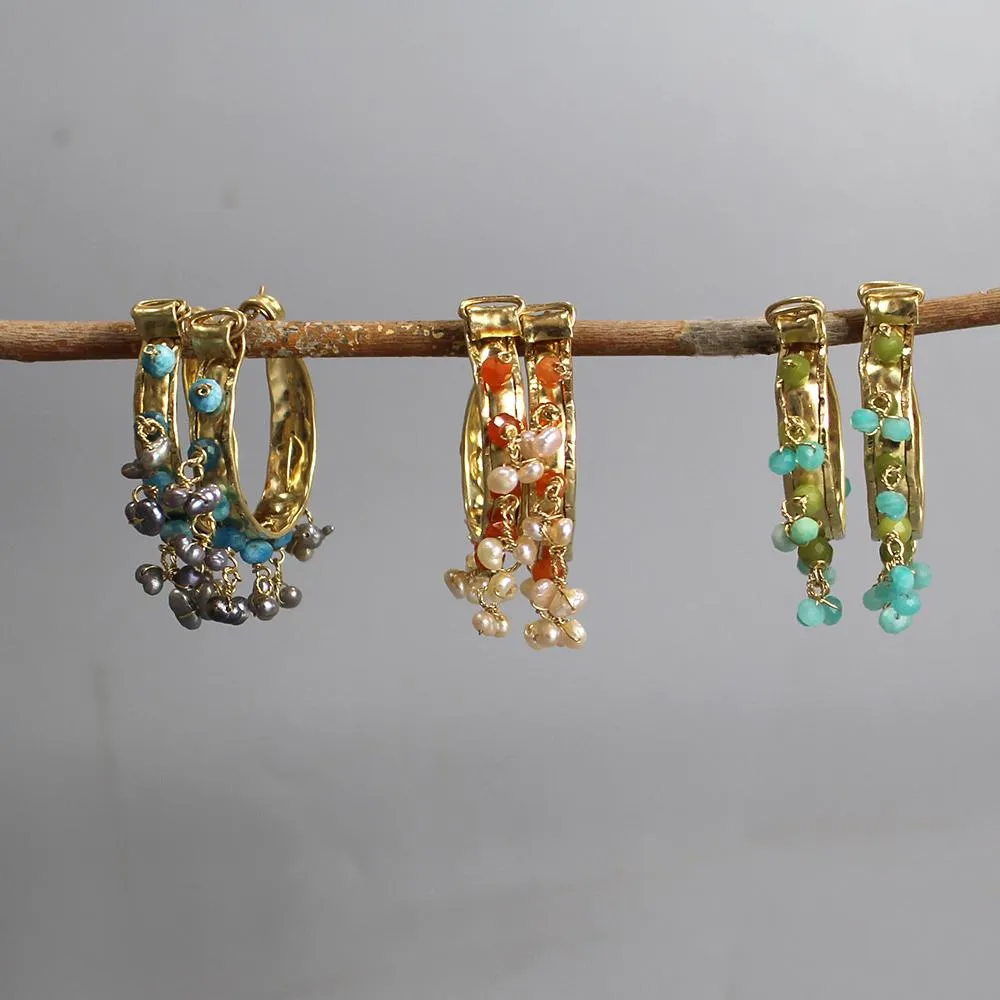 Amazonite Jade Gemstone Hoop Earrings