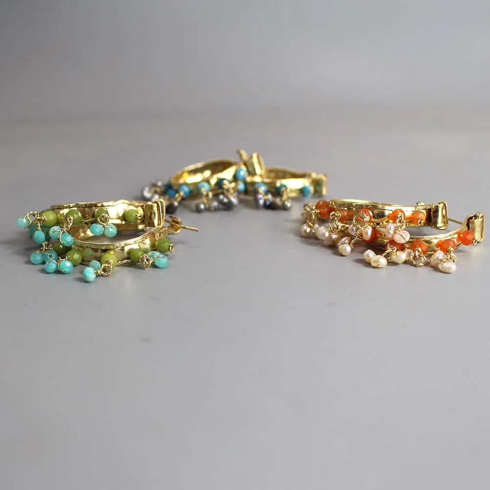 Amazonite Jade Gemstone Hoop Earrings