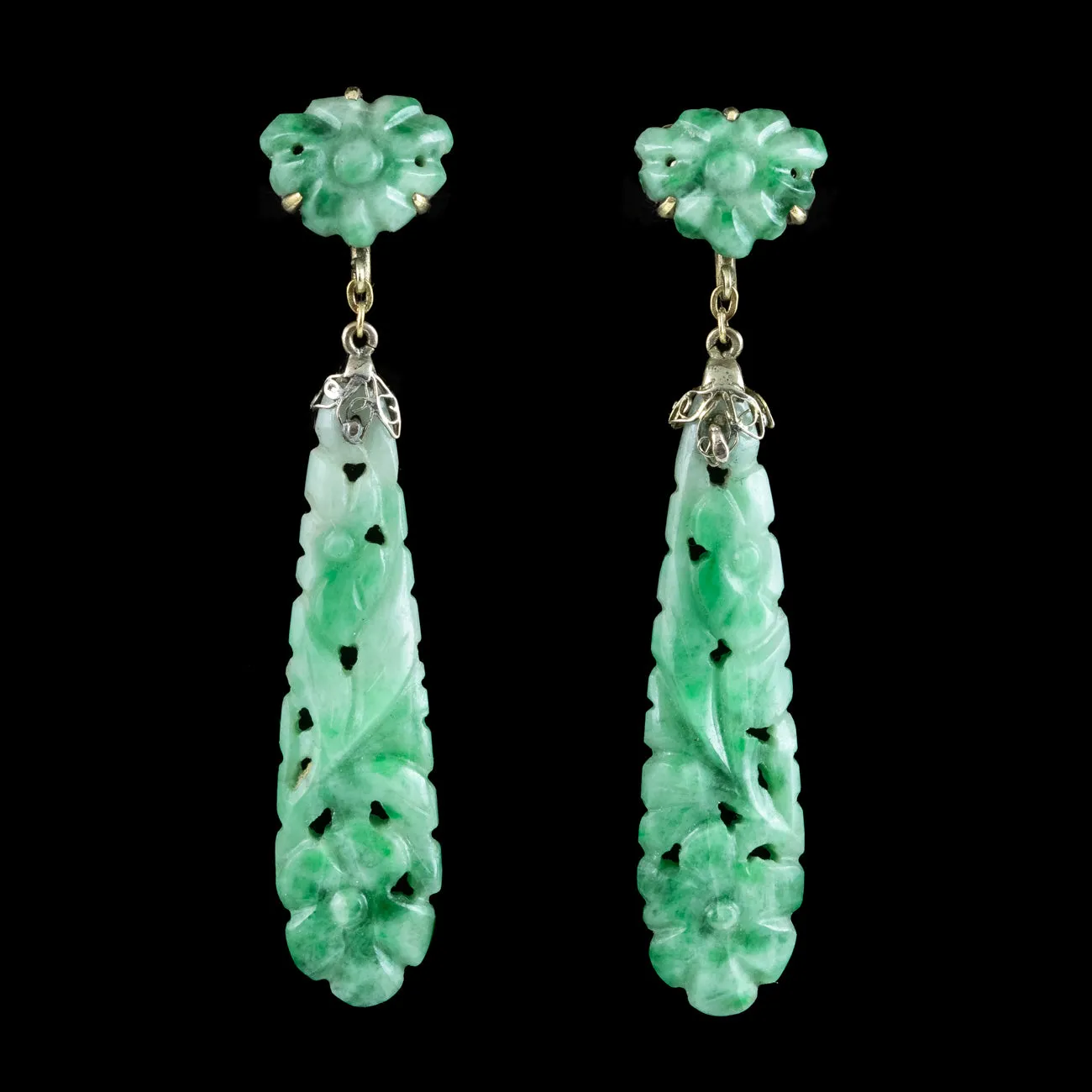 Antique Victorian Jade Drop Earrings 9ct Gold