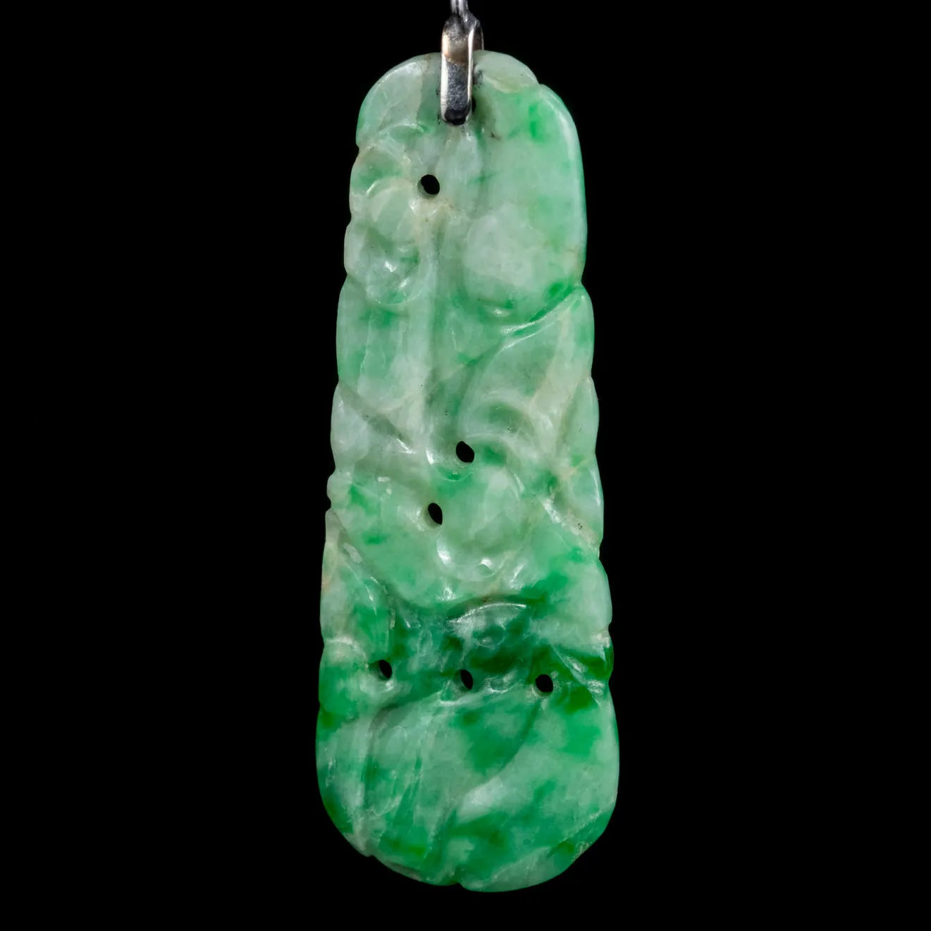 Art Deco Jade Drop Earrings 9Ct White Gold Circa 1920