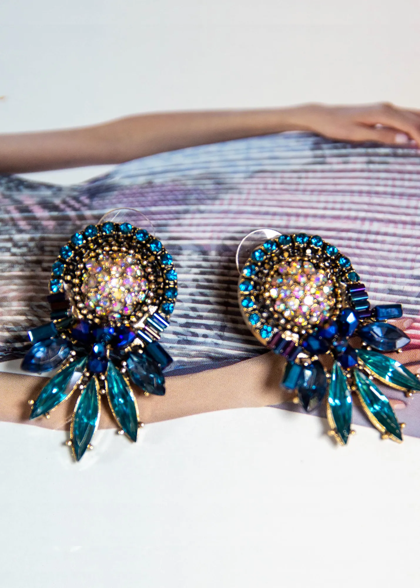 Blue Rhine stone Drop Earrings