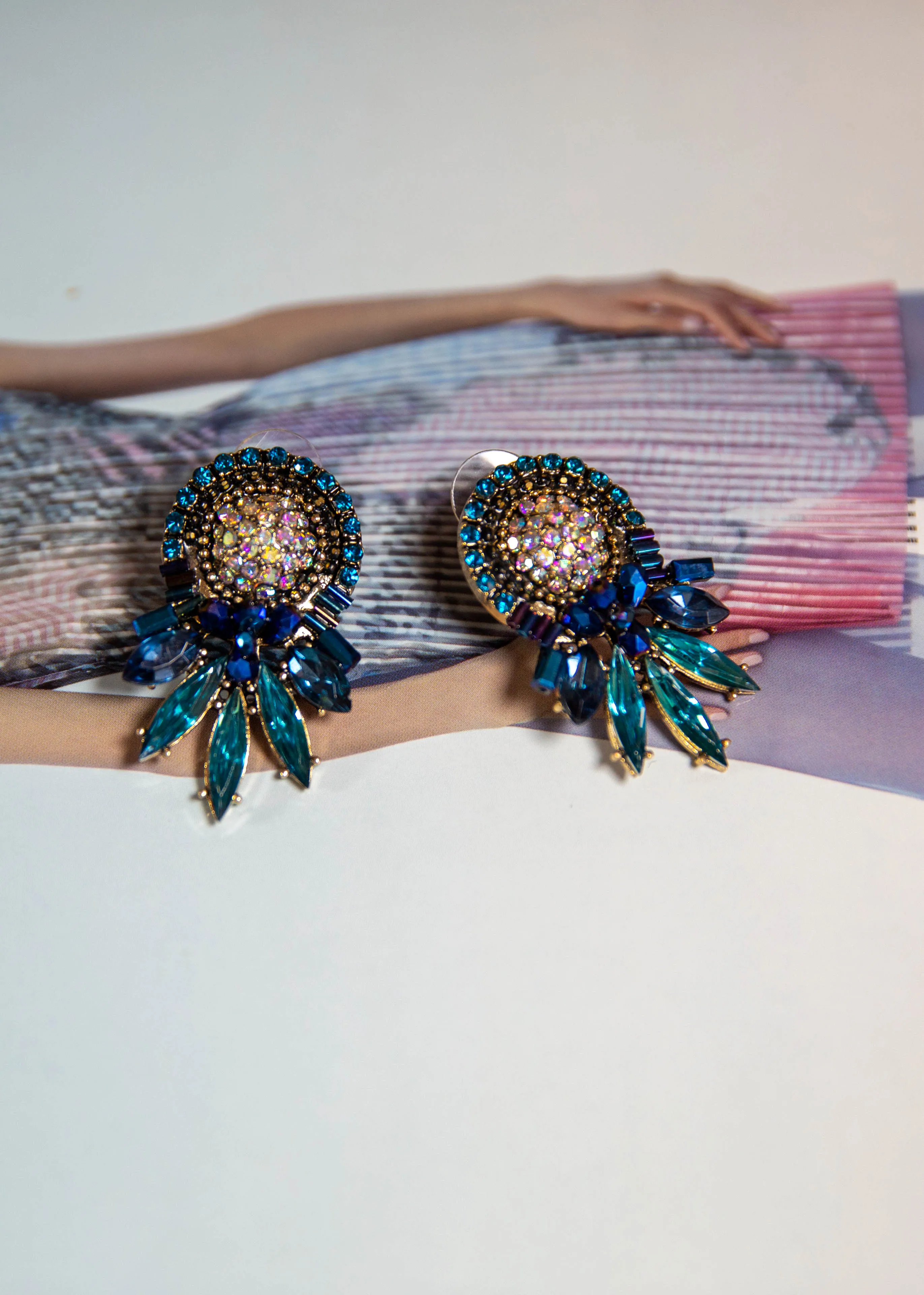 Blue Rhine stone Drop Earrings