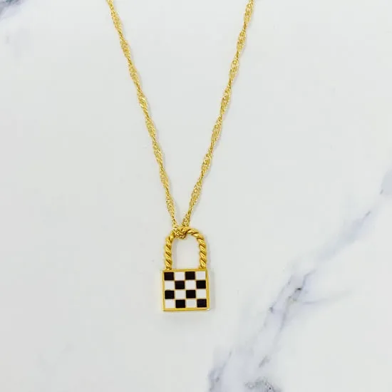Checkered Locket Necklace