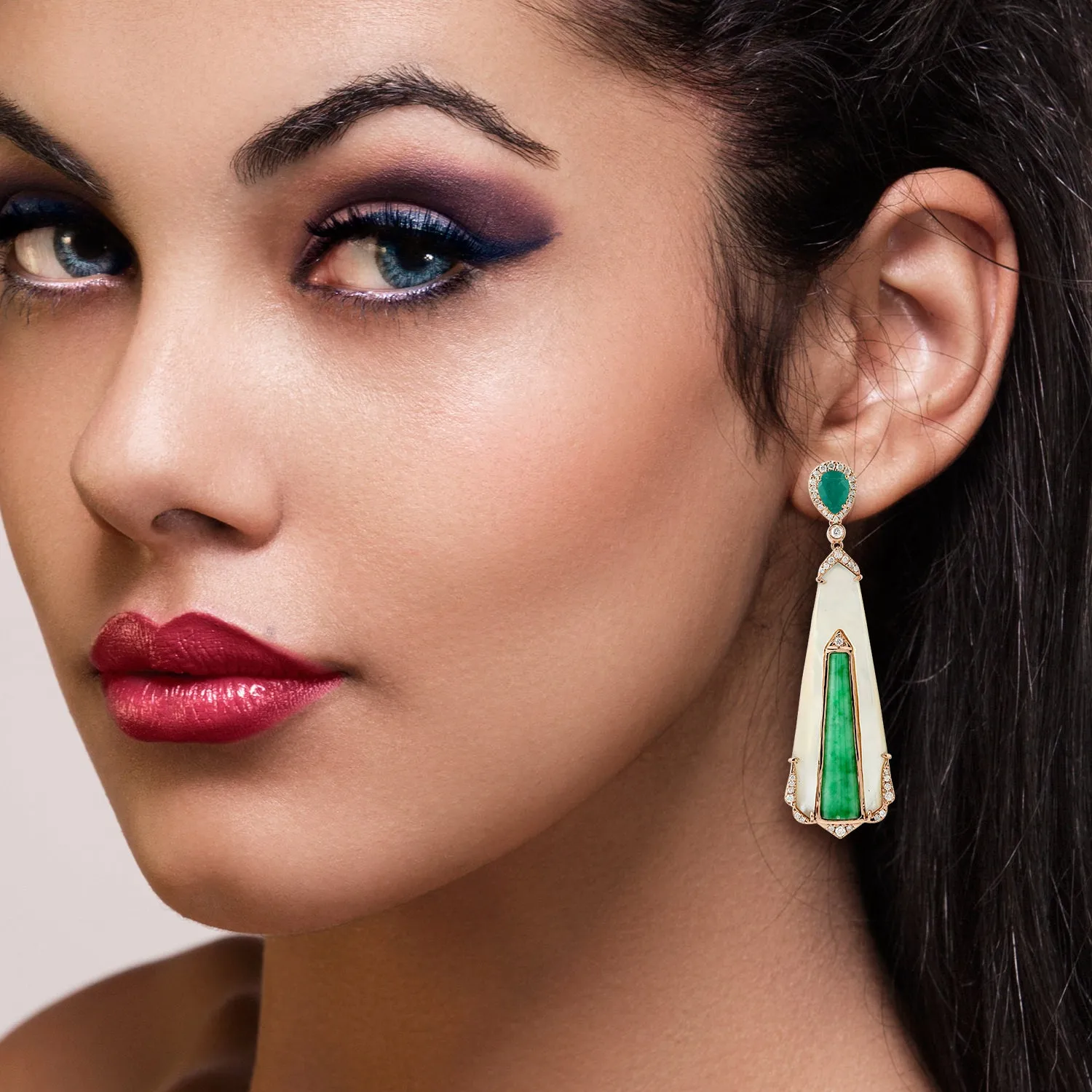 Emerald Drop/Dangle Earrings 18k Rose Gold Jade Jewelry