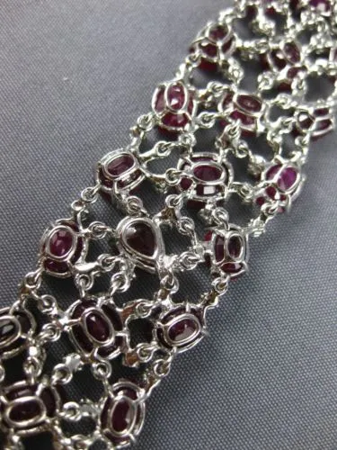ESTATE LARGE 49.43CT DIAMOND & AAA RUBY 18KT WHITE GOLD FILIGREE TENNIS BRACELET