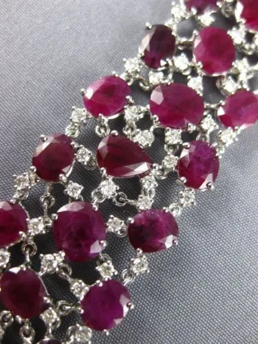 ESTATE LARGE 49.43CT DIAMOND & AAA RUBY 18KT WHITE GOLD FILIGREE TENNIS BRACELET