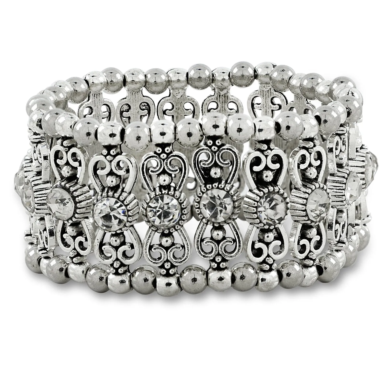 Filigree Tribal Afghani Oxidised German Silver Stretch Bracelet Women