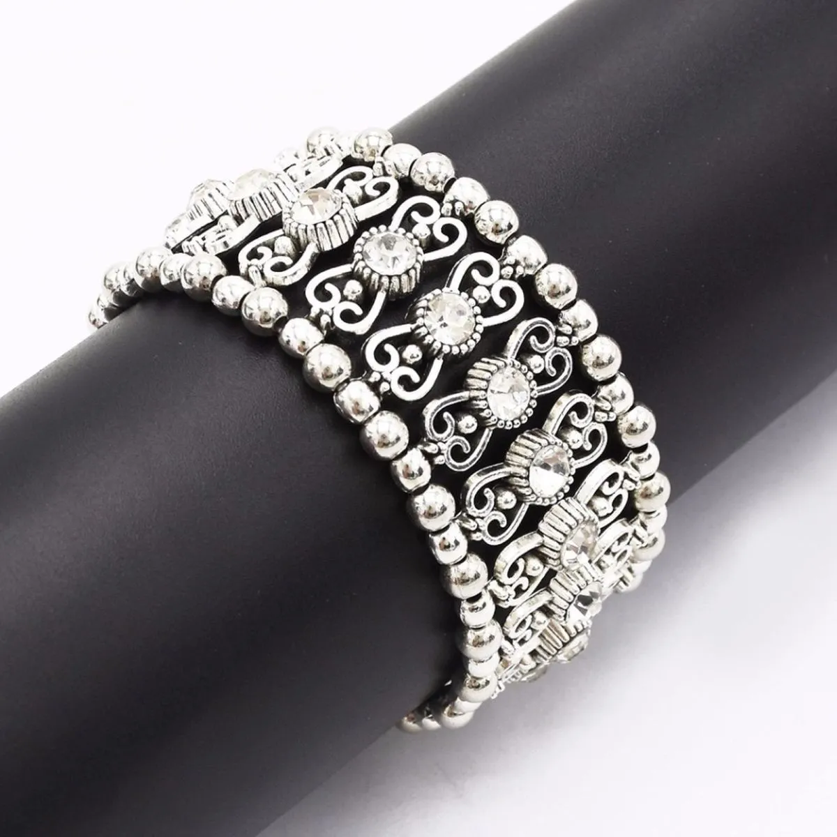 Filigree Tribal Afghani Oxidised German Silver Stretch Bracelet Women