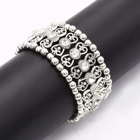 Filigree Tribal Afghani Oxidised German Silver Stretch Bracelet Women