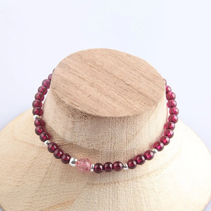 Garnet and Strawberry Quartz Beaded Bracelets Handmade Jewelry Accessories Gift for Women