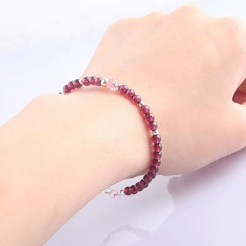 Garnet and Strawberry Quartz Beaded Bracelets Handmade Jewelry Accessories Gift for Women