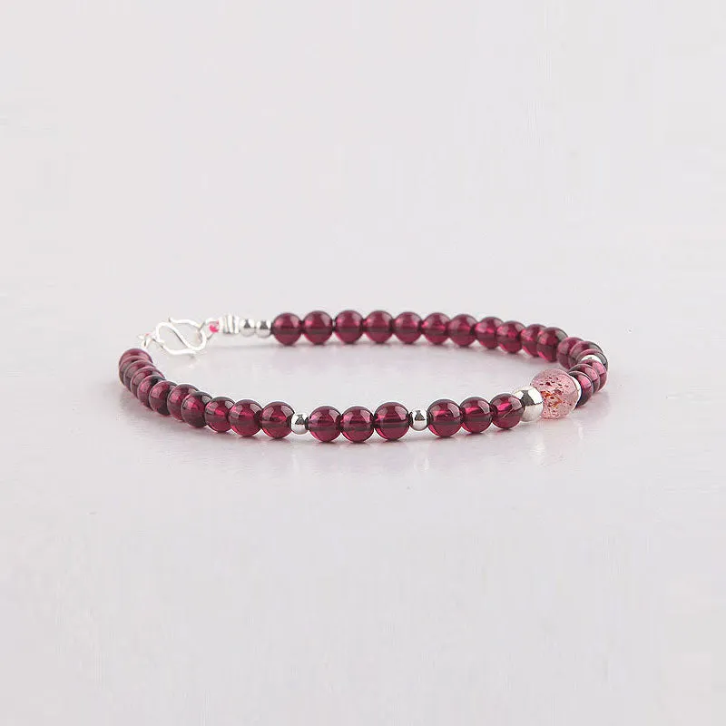 Garnet and Strawberry Quartz Beaded Bracelets Handmade Jewelry Accessories Gift for Women