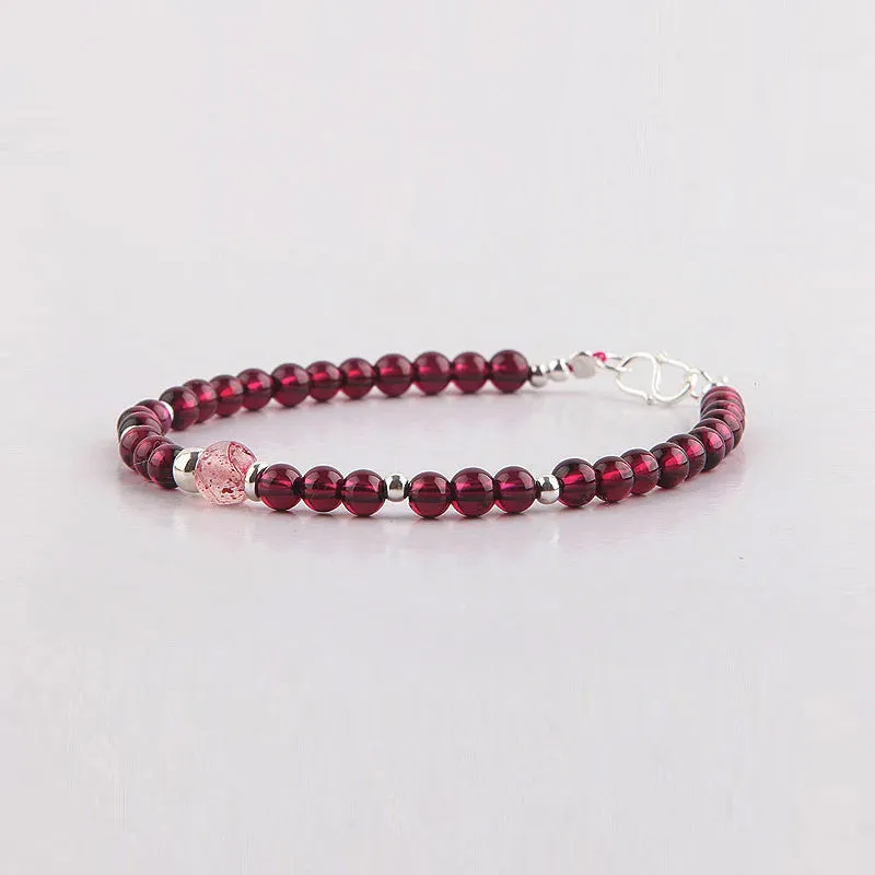 Garnet and Strawberry Quartz Beaded Bracelets Handmade Jewelry Accessories Gift for Women
