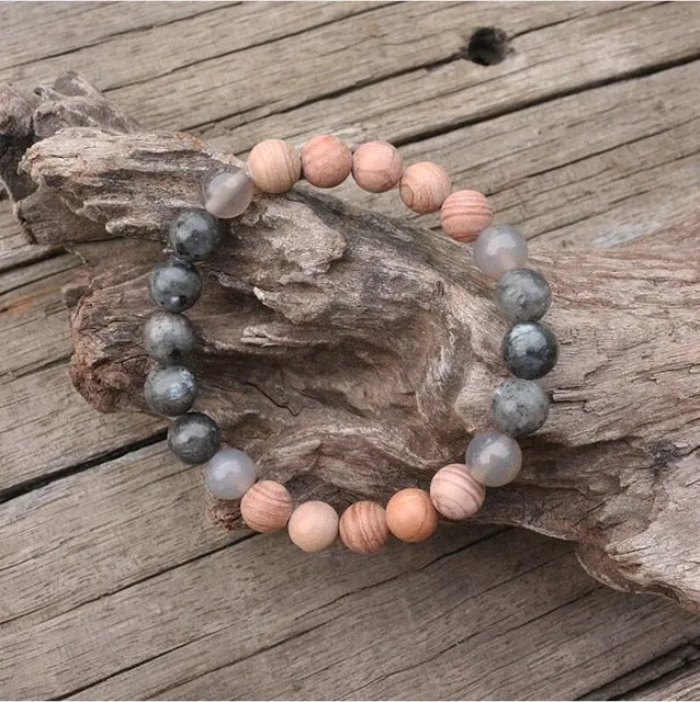 Gray Onyx & Labradorite Bracelet/Necklace/Mala Set