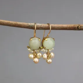 Jade Pearl Clover Earrings