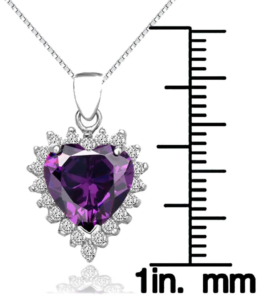 Jewelry Trends Sterling Silver Created Amethyst and CZ Heart Pendant on Box Chain Necklace Gift
