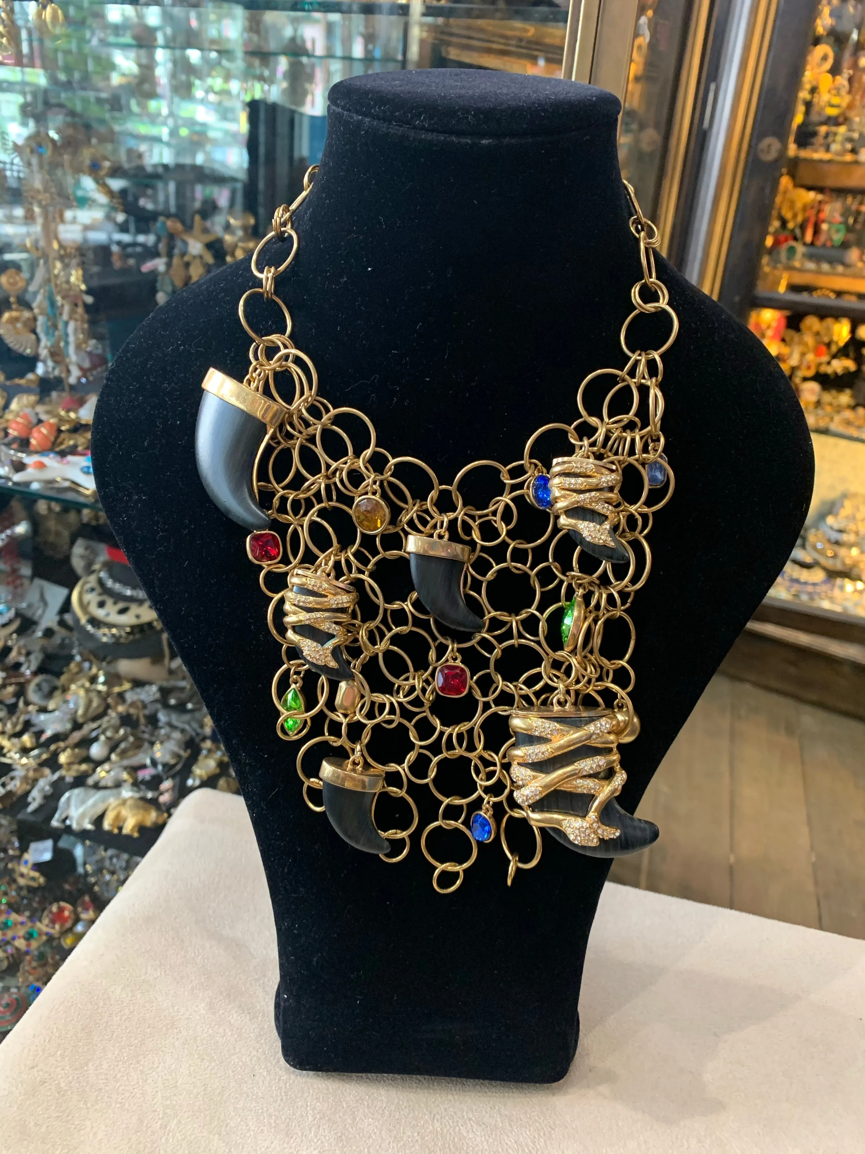 Kara Ross black tooth statement charm necklace