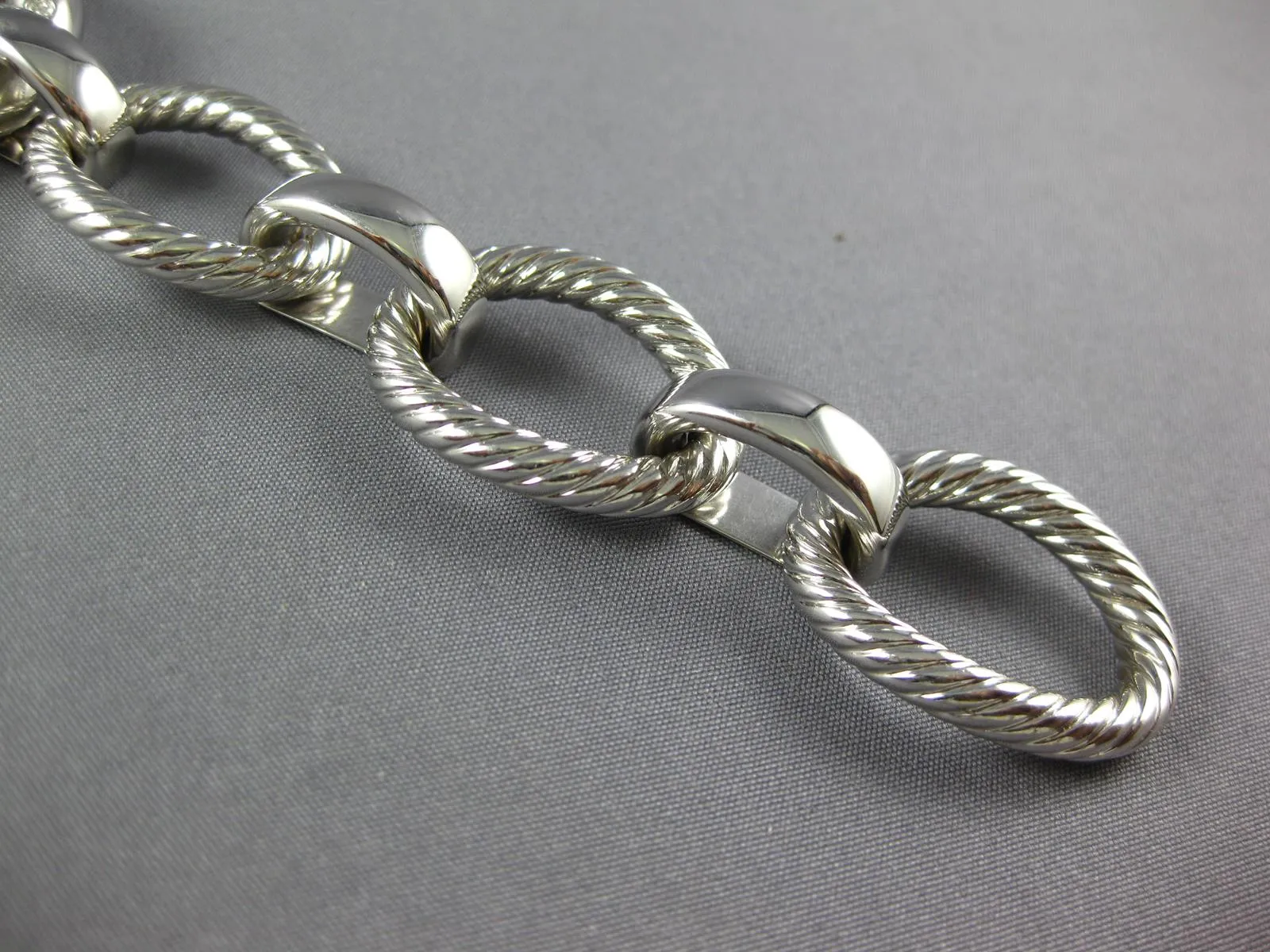 LARGE & LONG 1.20CT DIAMOND 14KT WHITE GOLD ETOILE OVAL FILIGREE LINK BRACELET