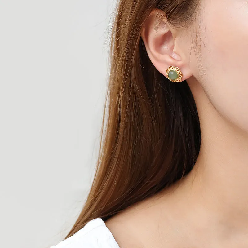 Natural Jade Earrings Nephrite Silver Earrings ZNE251