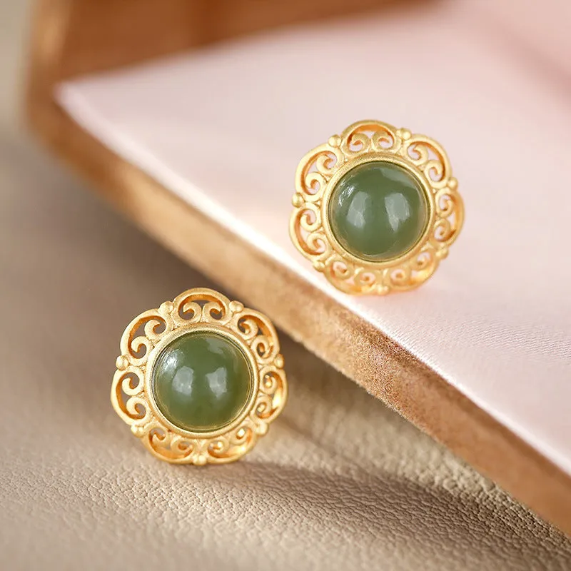 Natural Jade Earrings Nephrite Silver Earrings ZNE251