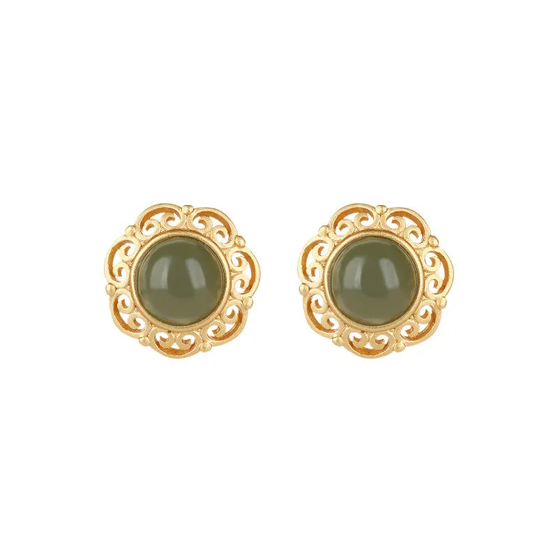 Natural Jade Earrings Nephrite Silver Earrings ZNE251