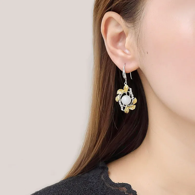 Natural Jade Earrings Nephrite Silver Earrings ZNE343