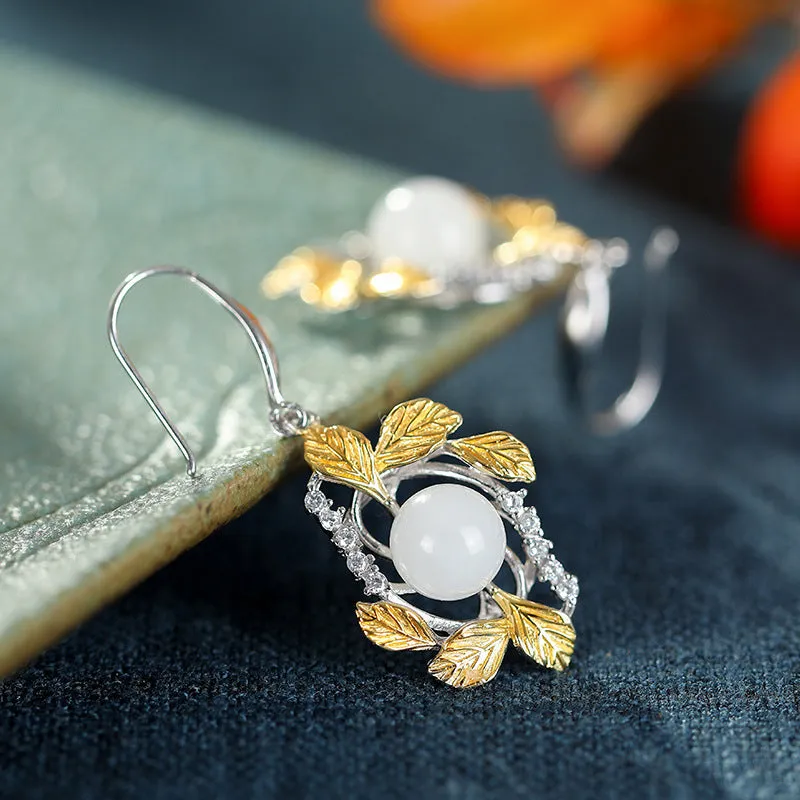 Natural Jade Earrings Nephrite Silver Earrings ZNE343