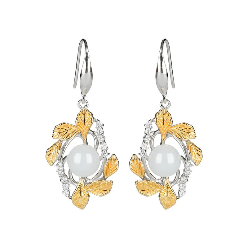 Natural Jade Earrings Nephrite Silver Earrings ZNE343