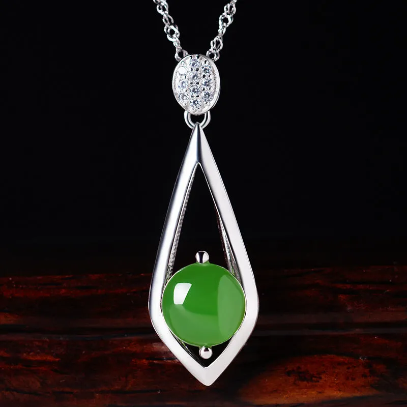 Natural Jade Pendant Nephrite Silver Zircon Pendant ZPT163