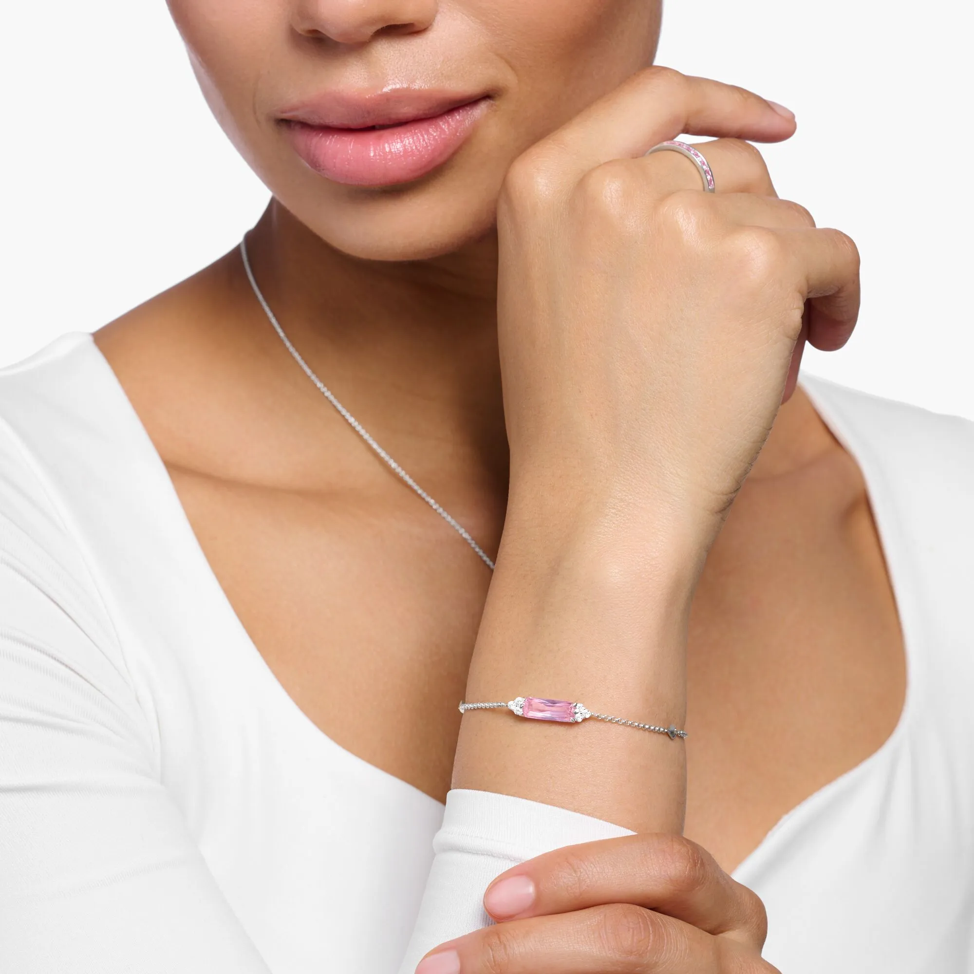 Thomas Sabo Bracelet With Pink And White Stones Silver A2018-051-9-L19