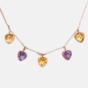 Victorian Citrine & Amethyst Heart Necklace