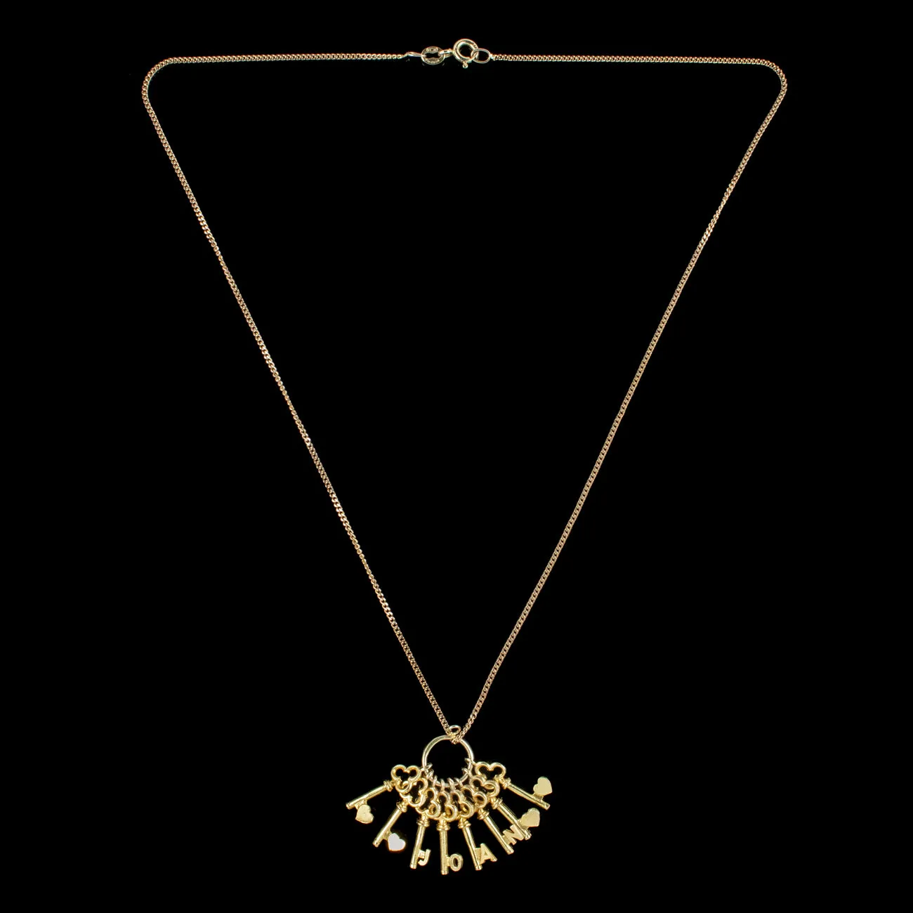 Vintage Key Name Charm Pendant Necklace 9ct Gold Spells Joan Dated 1971
